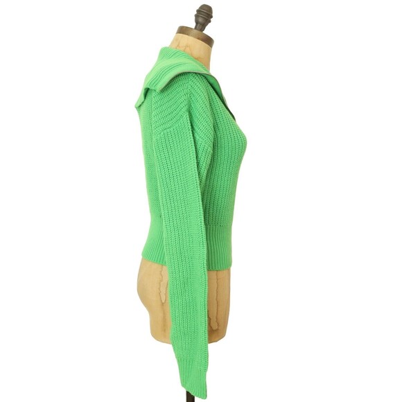 Sanctuary Half-Zip Shrunken Sweater XS Bright Green Ribbed Long Sleeve NWT B30 - Picture 3 of 6